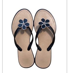 Size 7 Black and Tan comfy sandals with cute flower details GUC